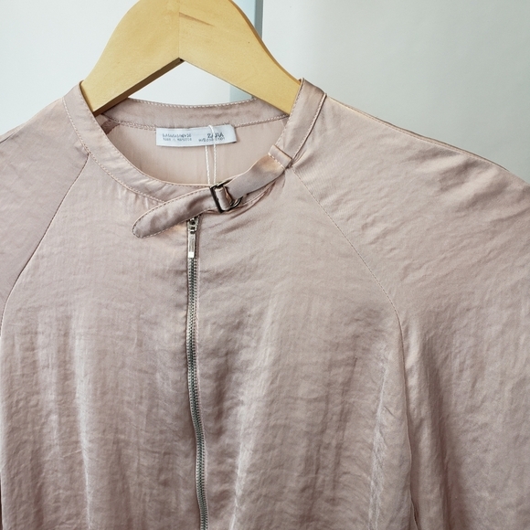 Zara Rose gold lightweight satin bomber jacket size small - Picture 2 of 12
